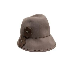 August T Tan Wool Cloche Hat Womens Stitching & Flowers One Size